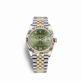 2024 Never Worn Rolex Datejust 36mm - Ref: 126233-0025 - Green Roman Diamond Dial, Two Tone Stainless Steel & 18K Yellow Gold Jubilee Bracelet Watch