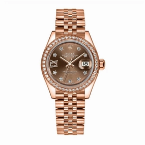 2024 Never Worn Rolex Lady Datejust 28mm - Ref: 279135rbr-0002 - Chocolate Dial, 18K Rose Gold Jubilee Bracelet Women's Watch