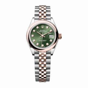 2024 Never Worn Rolex Lady-Datejust 28mm - Ref: 279161-0007 - Green Diamond Dial, Two Tone Stainless Steel & 18K Rose Gold Jubilee Bracelet Women's Watch