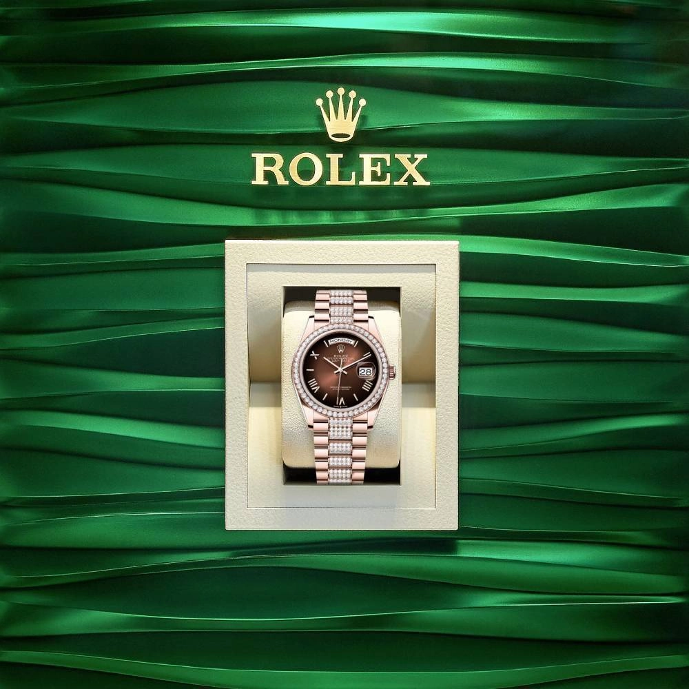 2024 Release Rolex Day-Date 36 mm | 18k Everose gold Diamond President bracelet | Brown ombr dial Diamond bezel | Men's Watch 128345RBR