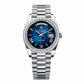 2024 Release Rolex Day-Date 40 mm | Platinum President bracelet | Blue ombr dial Diamond bezel | Men's Watch 228396TBR