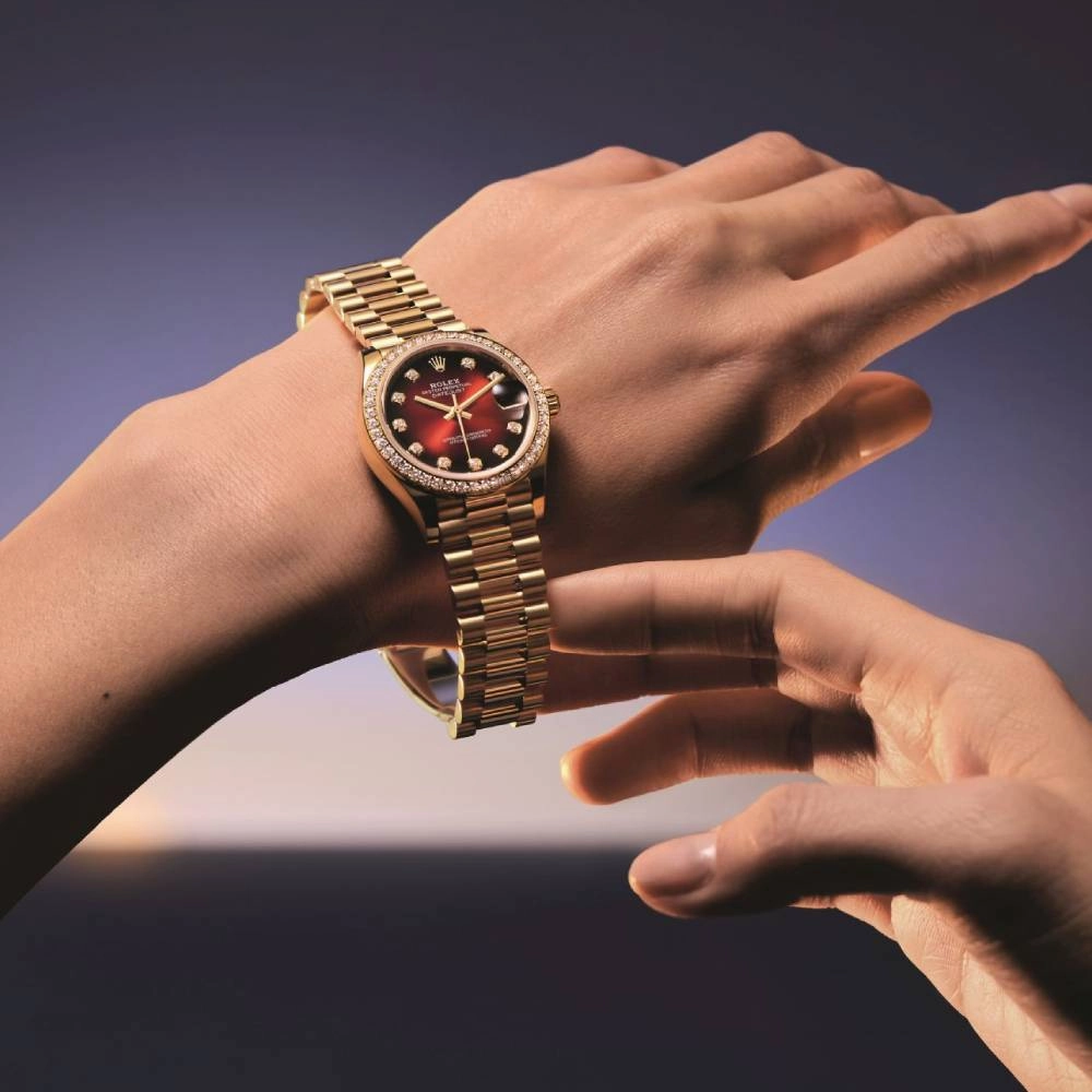 2025 Model Rolex Datejust 31mm - Ref: 278288rbr-0041 - Red Ombre Dial, 18k Yellow Gold President Bracelet Watch