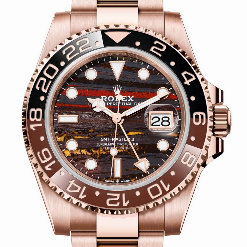 2025 Model Rolex GMT-Master II 40 mm - Ref: 126715CHNR-0002 - Tiger Iron Dial, 18k Everose Gold Oyster Bracelet Watch
