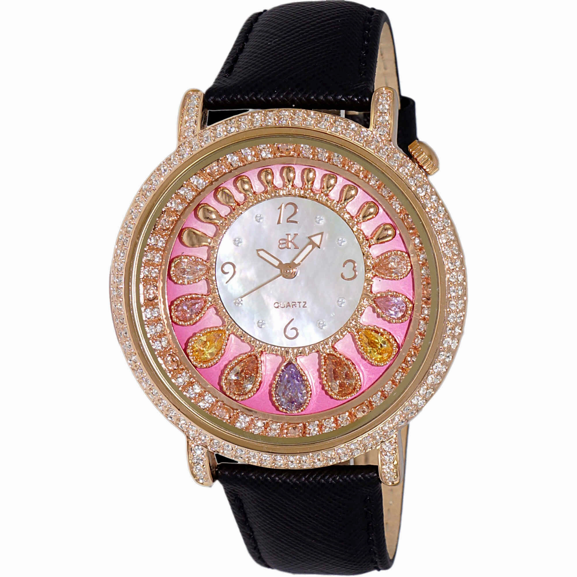 Adee Kaye Women's Watch - Tear Drop Quartz Black Genuine Leather Strap | AK2112-LRG