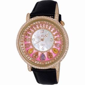 Adee Kaye Women's Watch - Tear Drop Quartz Black Genuine Leather Strap | AK2112-LRG