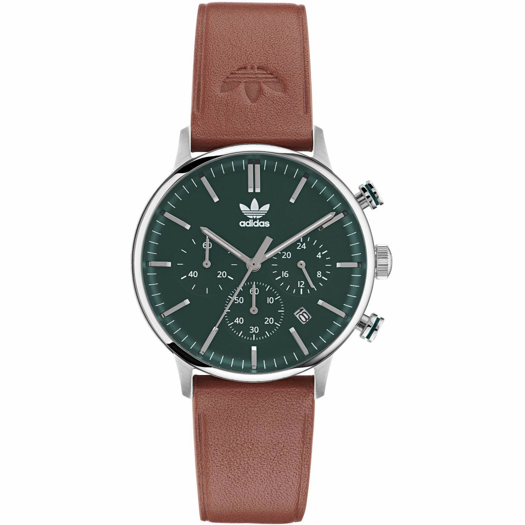 Adidas Men's Watch - Originals Chrono Green Dial Brown Leather Strap | AOSY22531