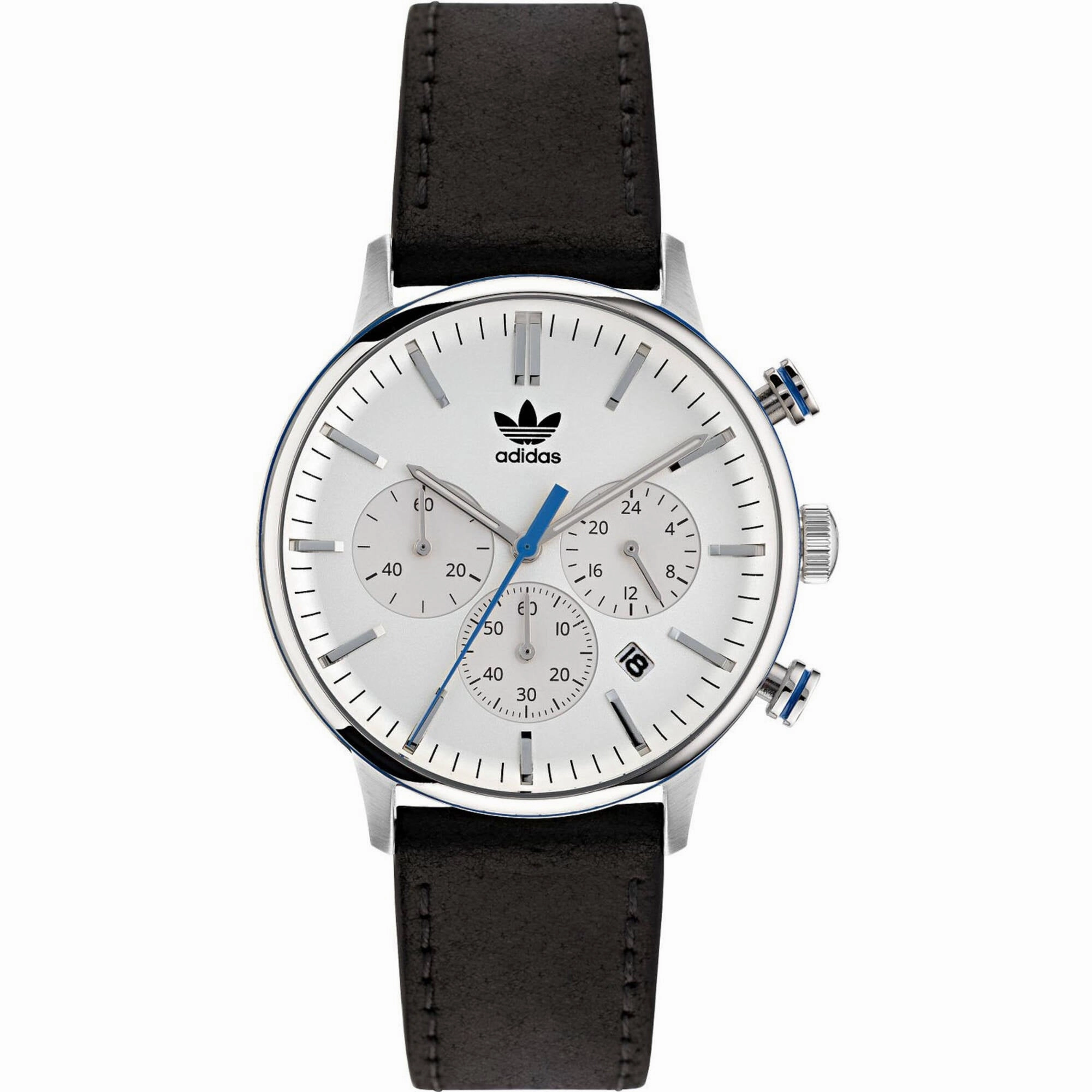 Adidas Men's Watch - Originals Chrono White Dial Black Leather Strap | AOSY22011