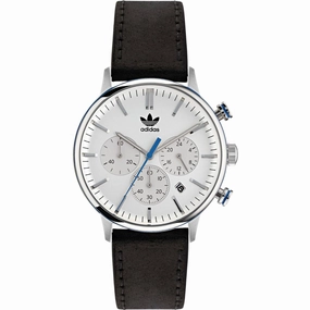 Adidas Men's Watch - Originals Chrono White Dial Black Leather Strap | AOSY22011