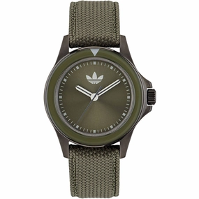 Adidas Men's Watch - Originals Quartz Black Case Green Dial Fabric Strap | AOFH23017