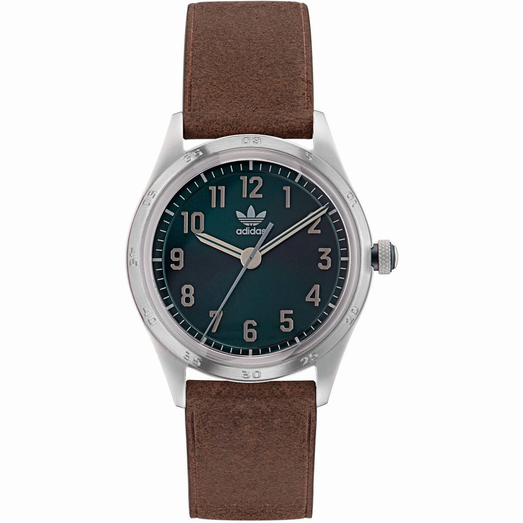 Adidas Men's Watch - Originals Quartz Green Dial Brown Leather Strap | AOSY22527