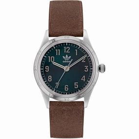 Adidas Men's Watch - Originals Quartz Green Dial Brown Leather Strap | AOSY22527