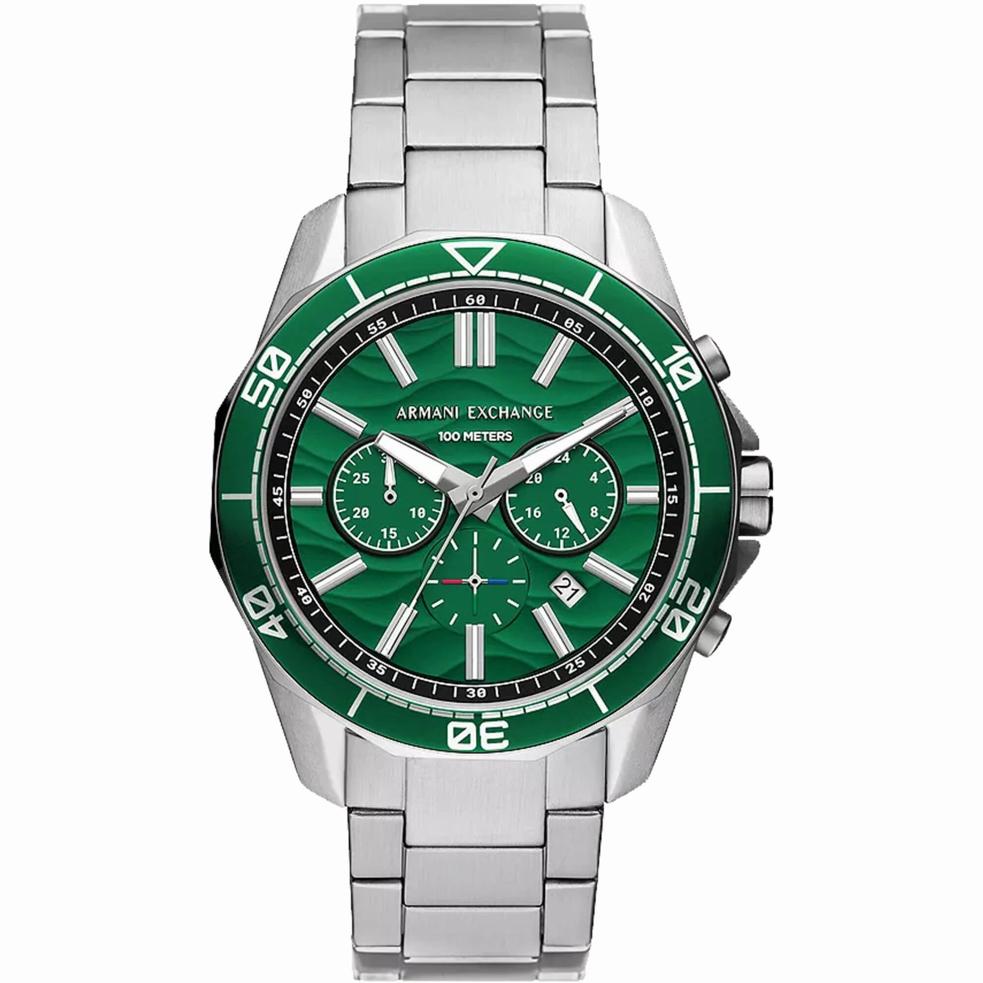 Armani Exchange Men's Watch - Spencer Quartz Green Dial Silver Bracelet | AX1957