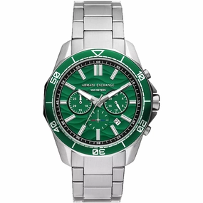 Armani Exchange Men's Watch - Spencer Quartz Green Dial Silver Bracelet | AX1957
