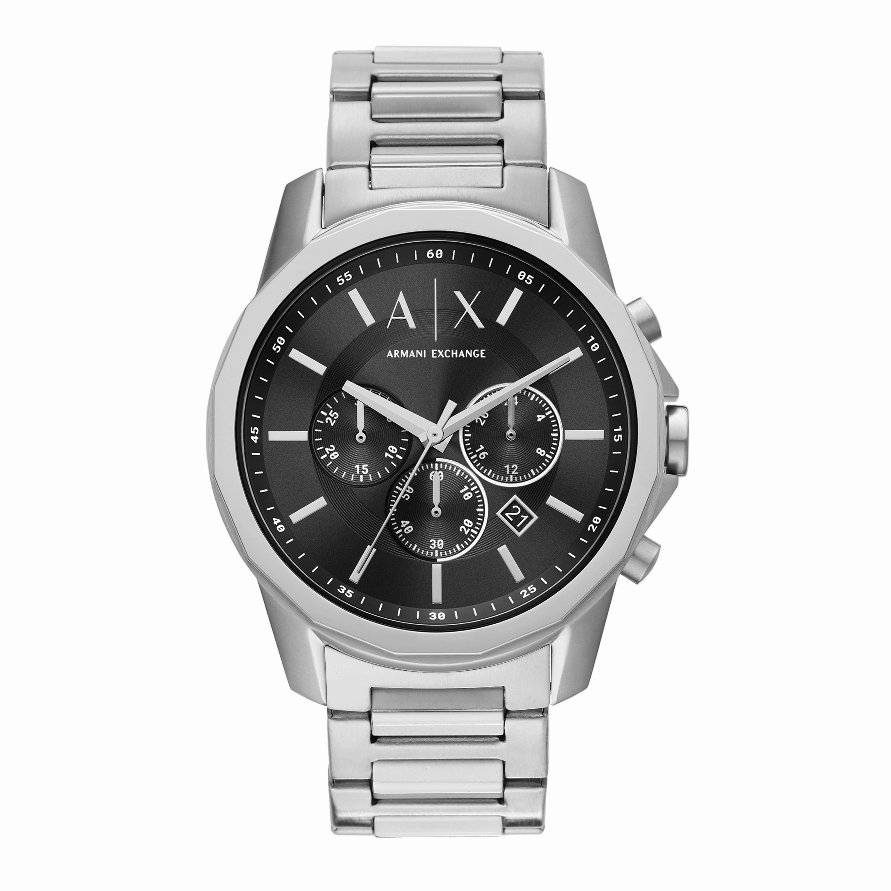 Armani Sophisticated Black Dial Chronograph Watch with Steel Band AX1720