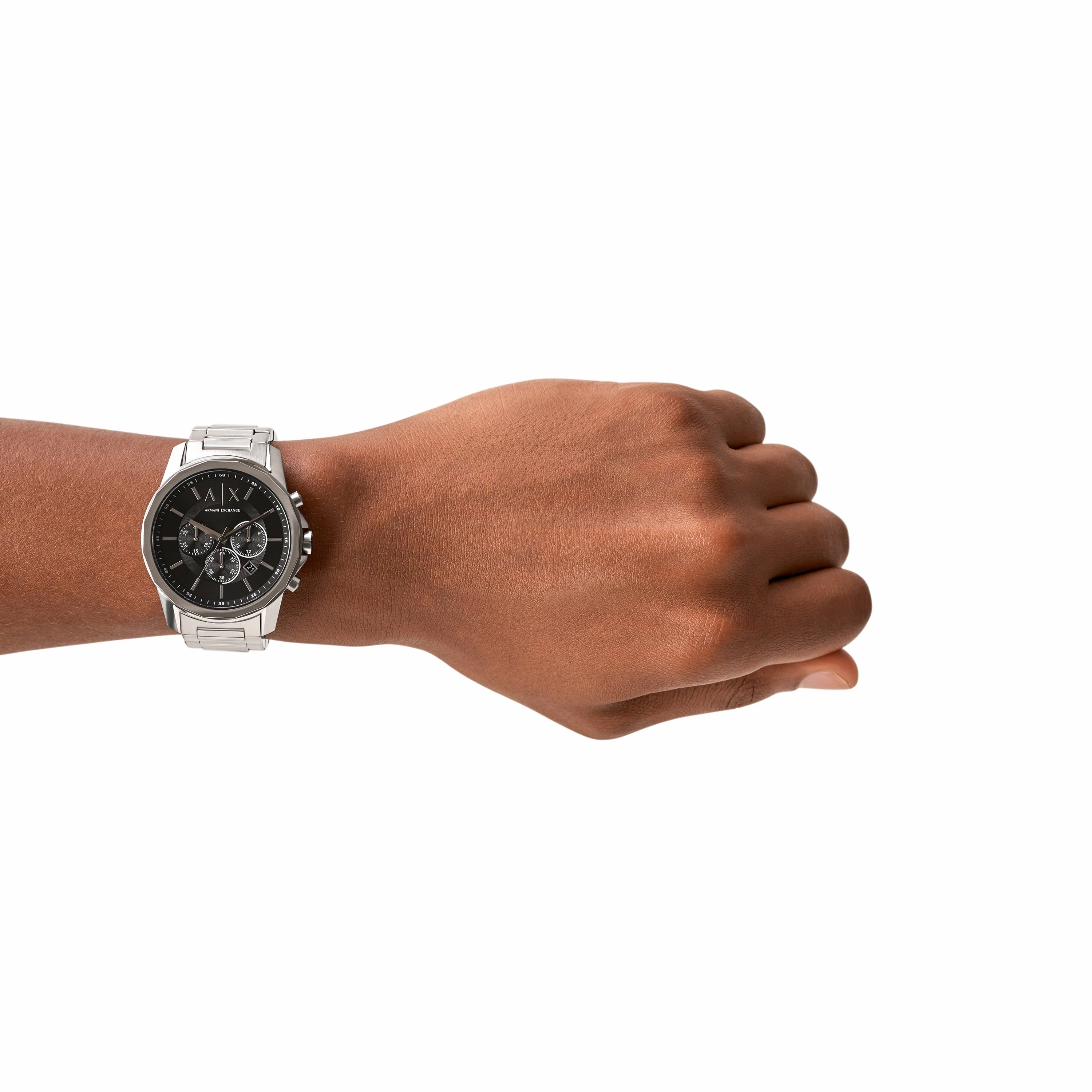 Armani Sophisticated Black Dial Chronograph Watch with Steel Band AX1720