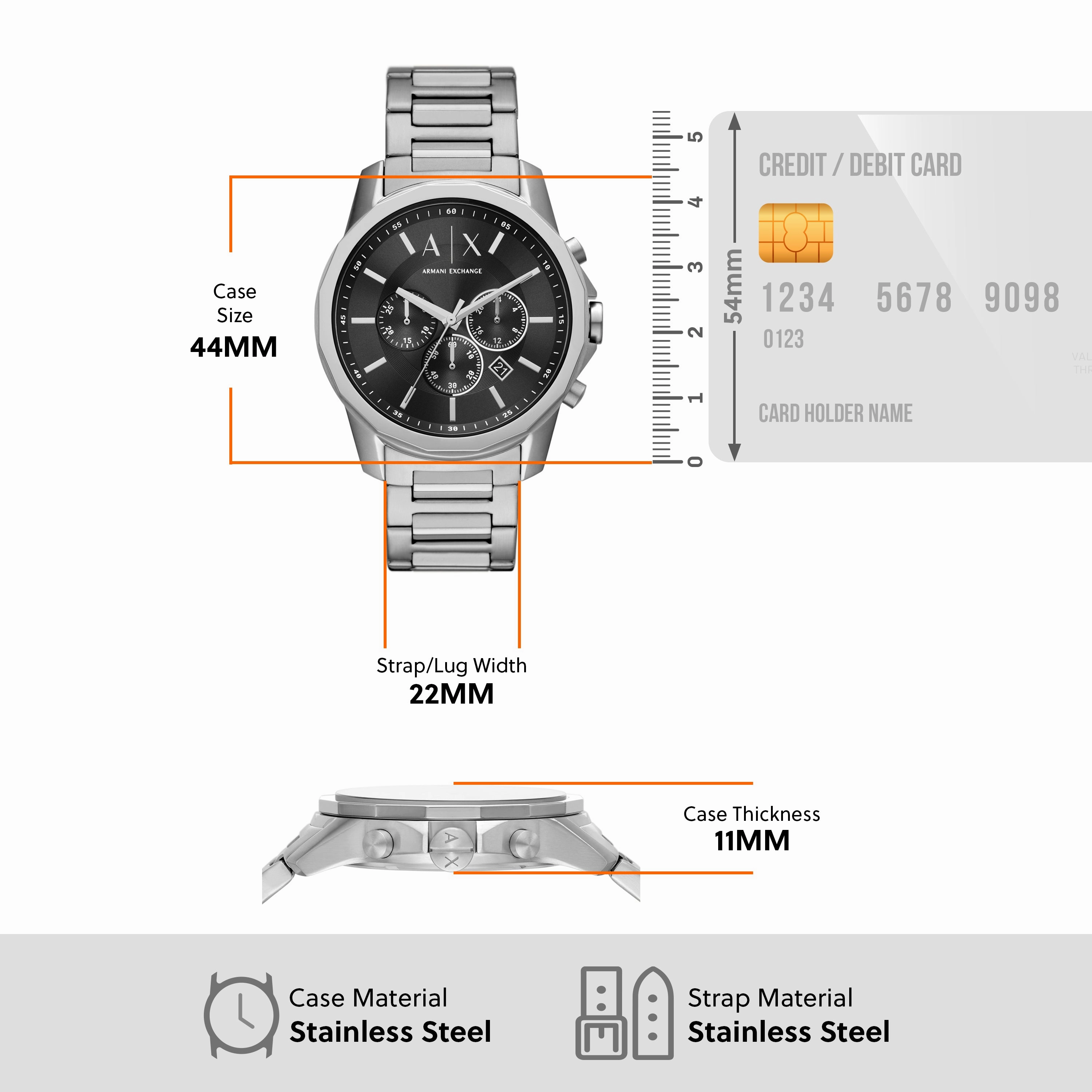 Armani Sophisticated Black Dial Chronograph Watch with Steel Band AX1720