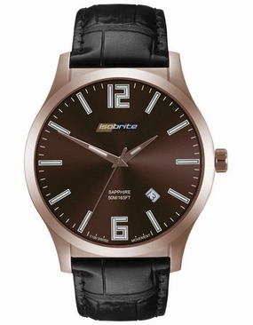 ArmourLite Isobrite Grand Slimline - Brown Dial - Rose-Tone - Black Leather