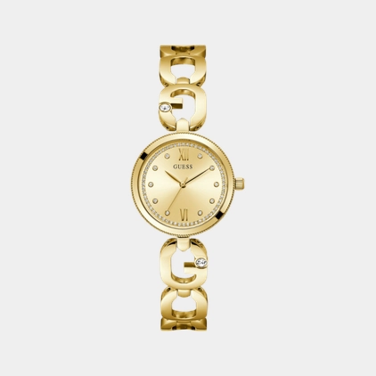 Bejeweled Women Quartz Champagne Dial Analog Recycled Steel Watch GW0759L2