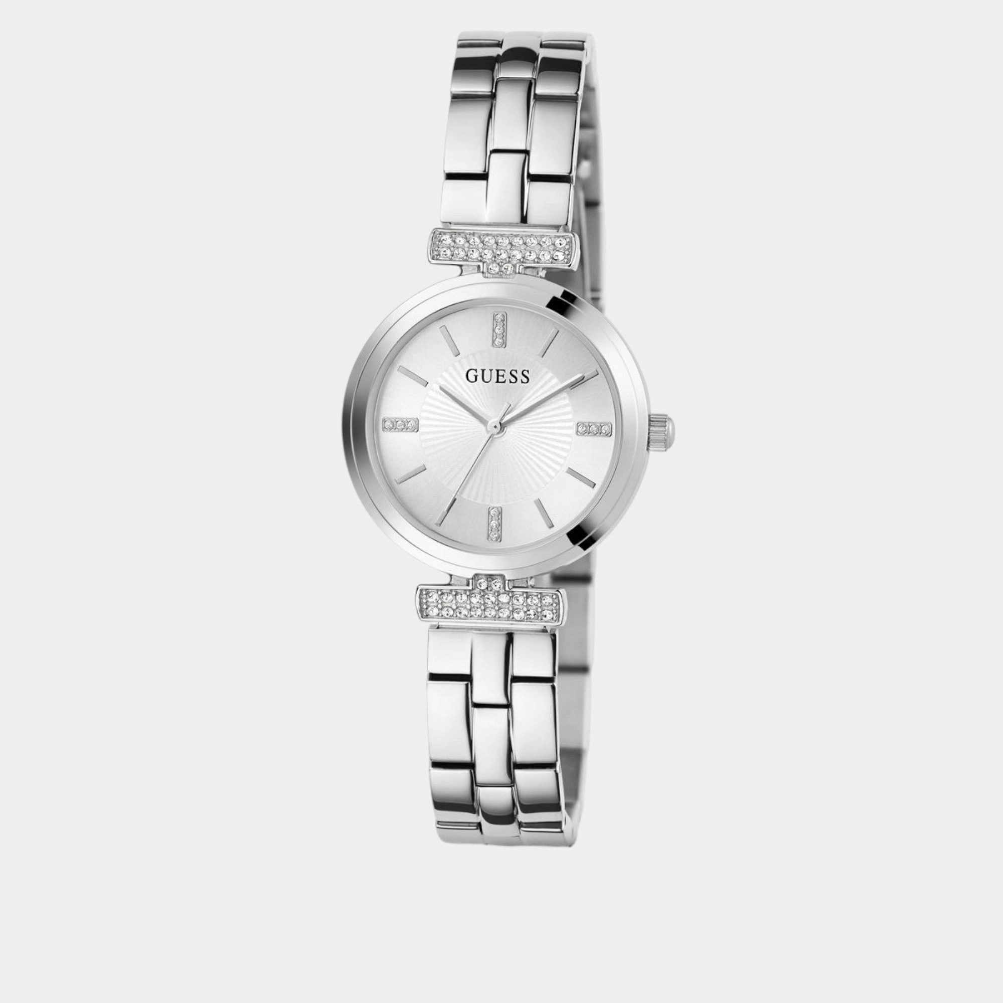 Bejeweled Women Quartz Silver Dial Analog Recycled Steel Watch GW0762L1
