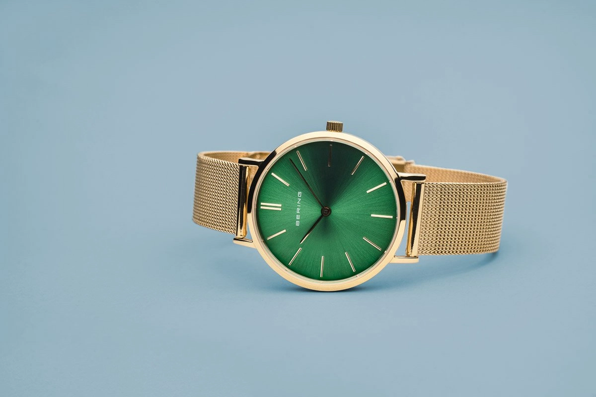 Bering Classic Polished Gold Green Watch