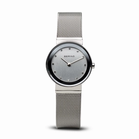 Bering Classic Polished Silver Mesh Swarovski Watch