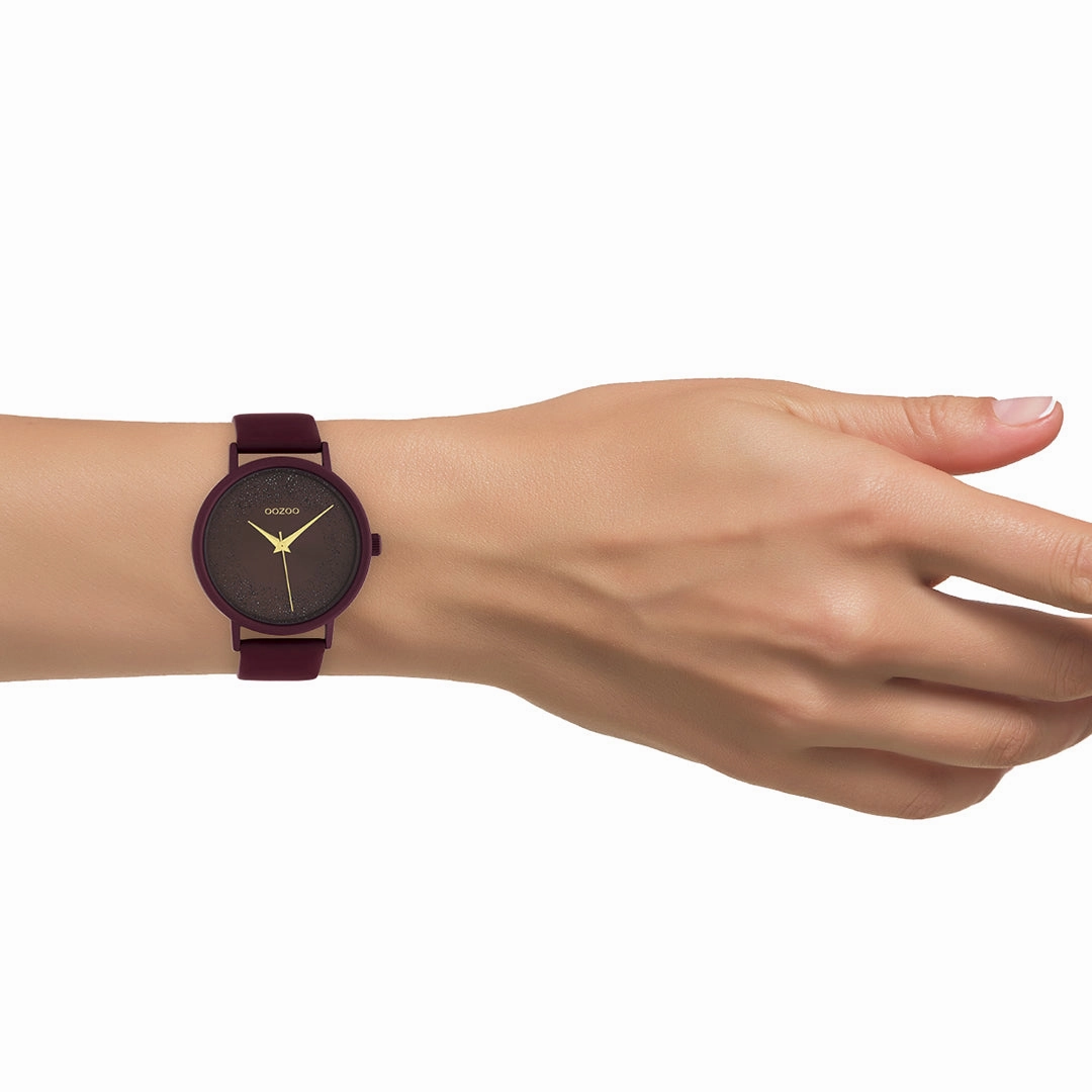 Biking red OOZOO watch with leather strap - C10584