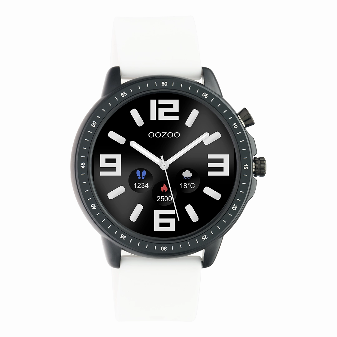Black OOZOO smartwatch with white rubber strap - Q00327