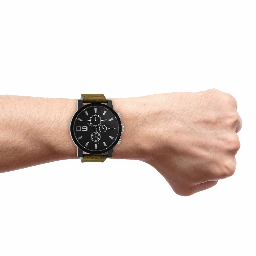 Black OOZOO watch with brown leather strap - C9033