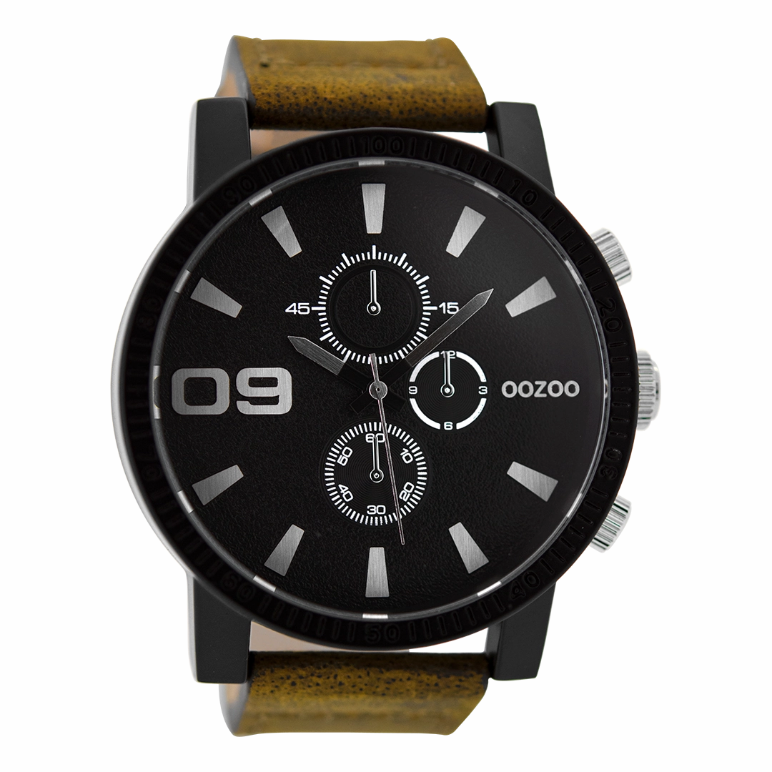 Black OOZOO watch with brown leather strap - C9033