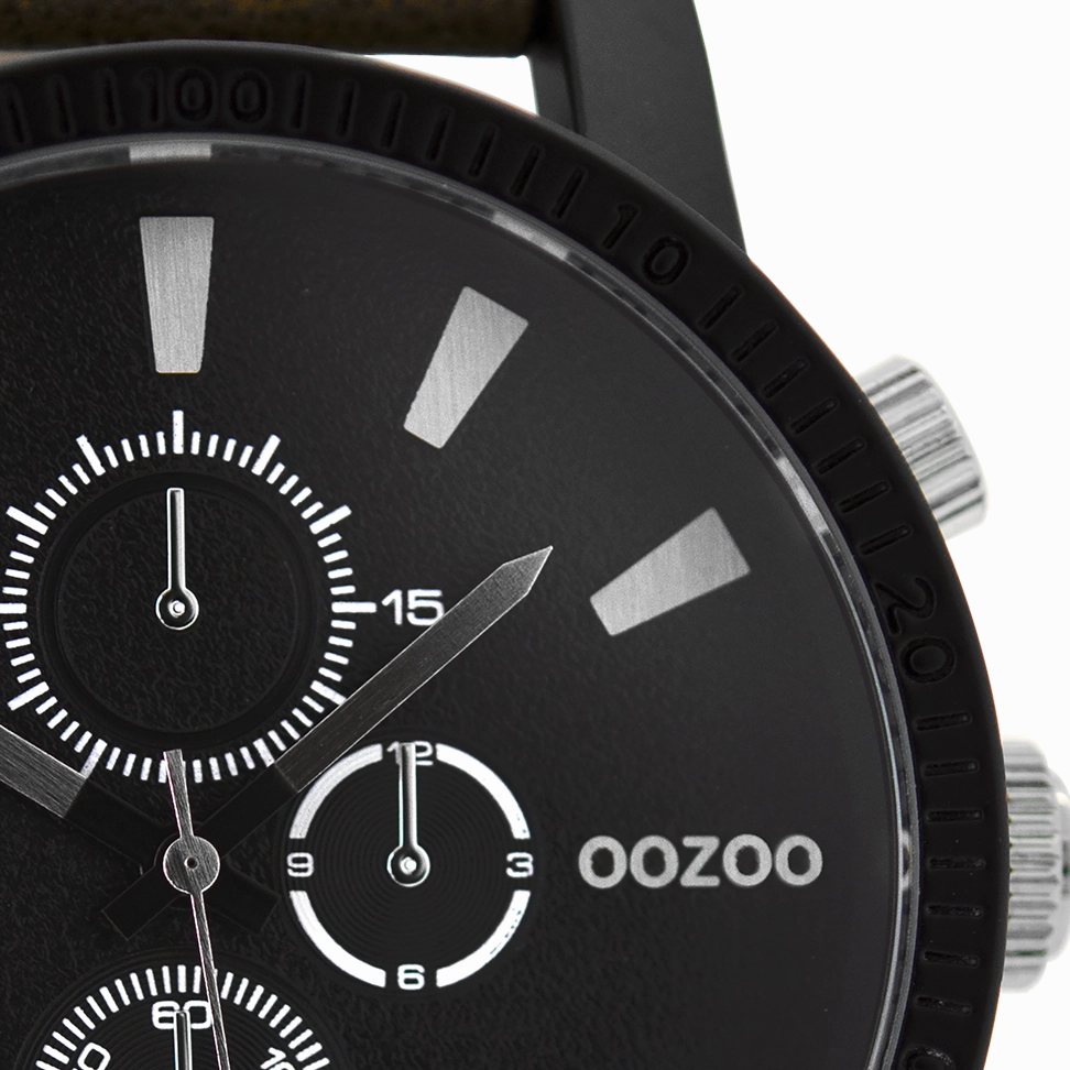 Black OOZOO watch with brown leather strap - C9033