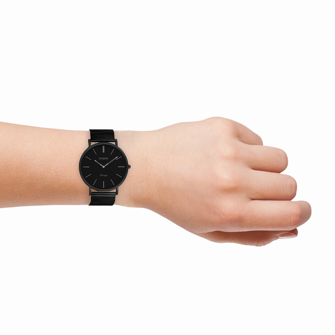 Black OOZOO watch with metal mesh bracelet - C9933