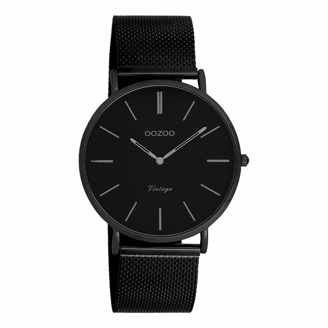 Black OOZOO watch with metal mesh bracelet - C9933