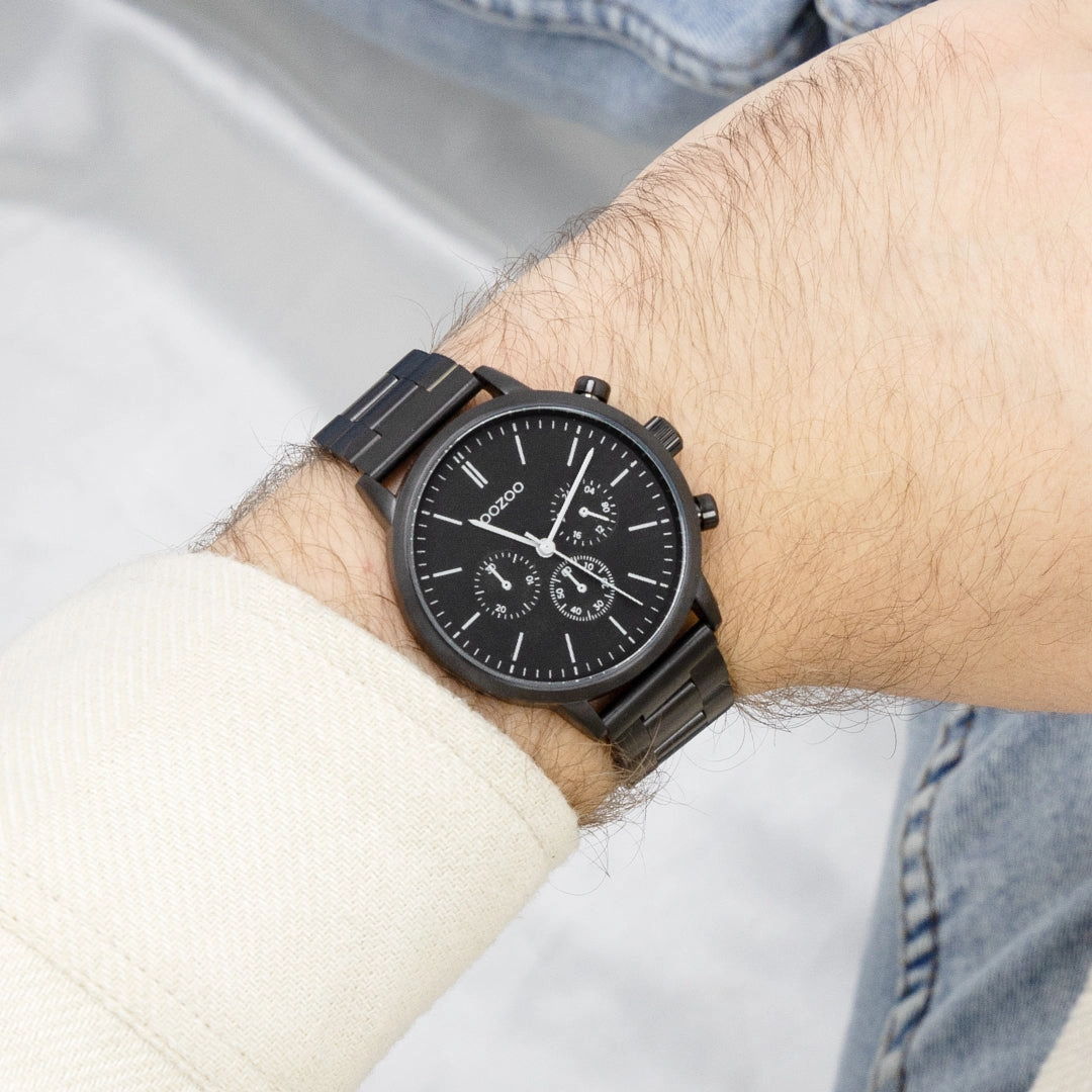 Black OOZOO watch with stainless steel bracelet - C11409