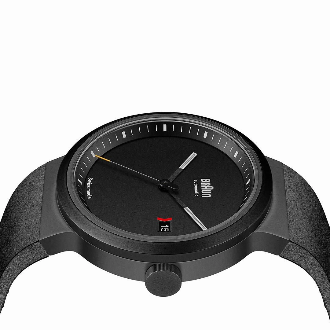 BN0279 Braun Swiss made automatic watch black dial and black rubber strap - limited edition
