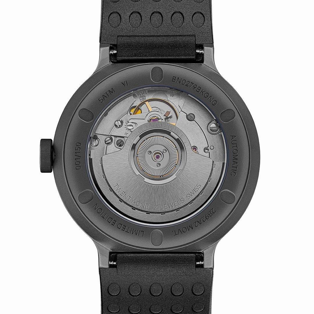 BN0279 Braun Swiss made automatic watch black dial and black rubber strap - limited edition