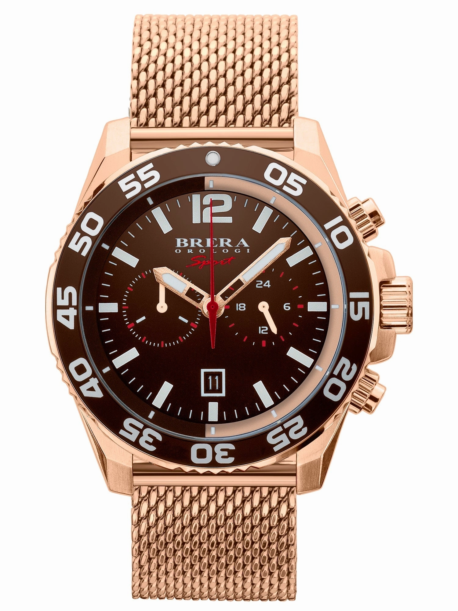 Brera Orologi BRSPMIC4402-SS-MIL Mistral Mens Rose-Gold & Brown Chronograph Watch