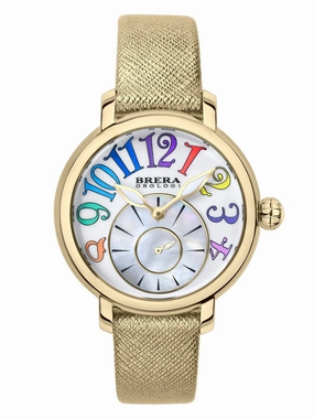 Brera Orologi "Valentina Modern" BRVAMO3803 Silver Dial/Yellow Gold Leather Women's Watch