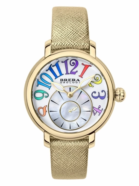 Brera Orologi "Valentina Modern" BRVAMO3803 Silver Dial/Yellow Gold Leather Women's Watch