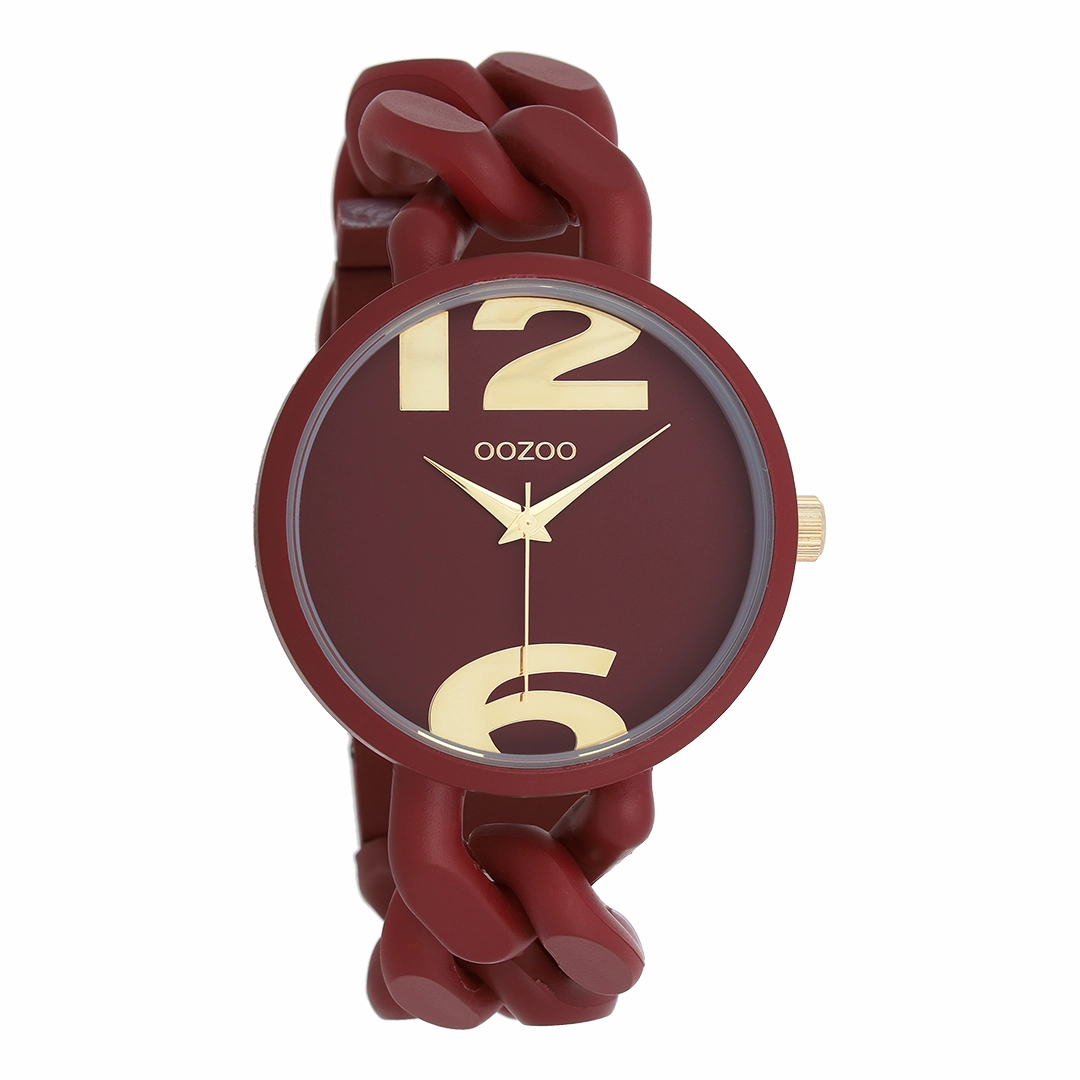 Brick red OOZOO watch with chunky chain bracelet - C11267