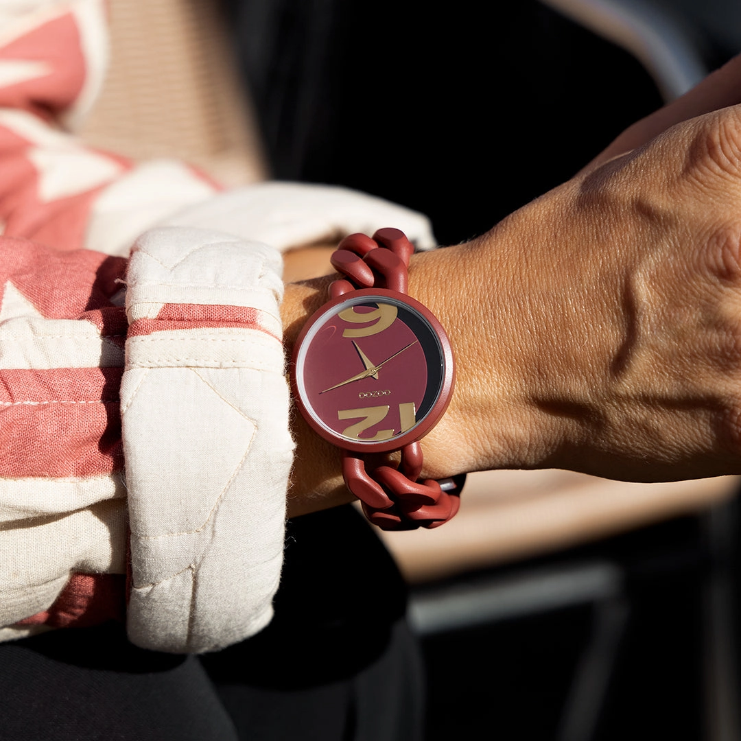 Brick red OOZOO watch with chunky chain bracelet - C11267
