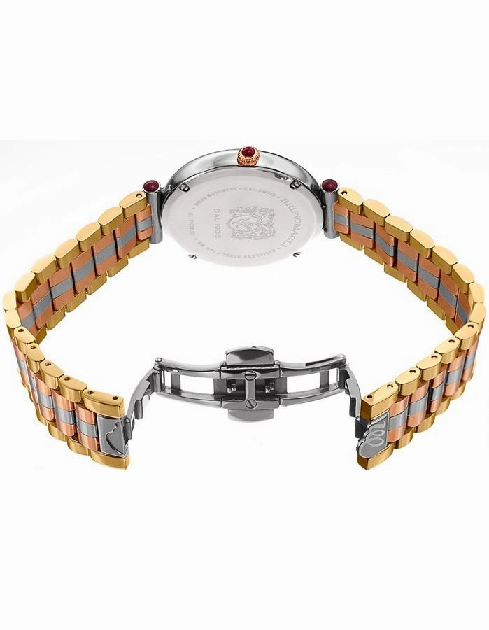 Bruno Magli Womens Miranda Tri-Tone Watch - Checkered Dial - Bracelet