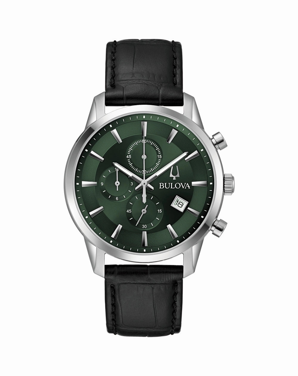Bulova Elegant Chronograph Timepiece with Black Leather Strap for Men 96B413