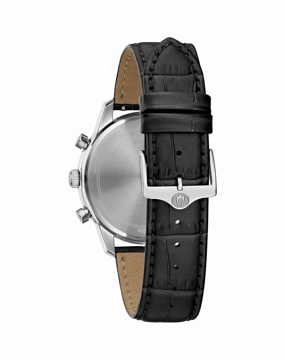 Bulova Elegant Chronograph Timepiece with Black Leather Strap for Men 96B413