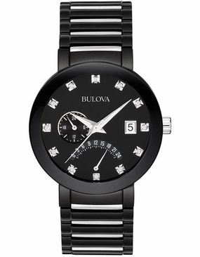 Bulova Men's Dual Time Diamond Dress Watch - Black & Silver-Tone - Date