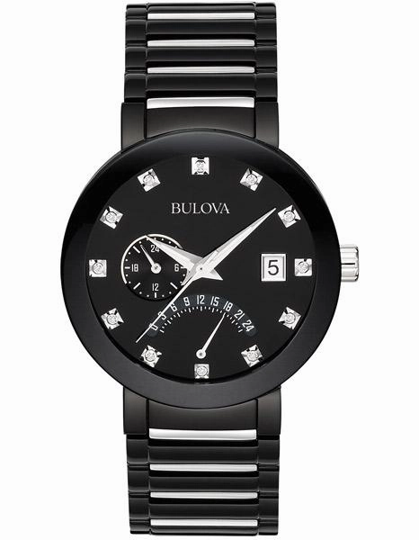 Bulova Men's Dual Time Diamond Dress Watch - Black & Silver-Tone - Date