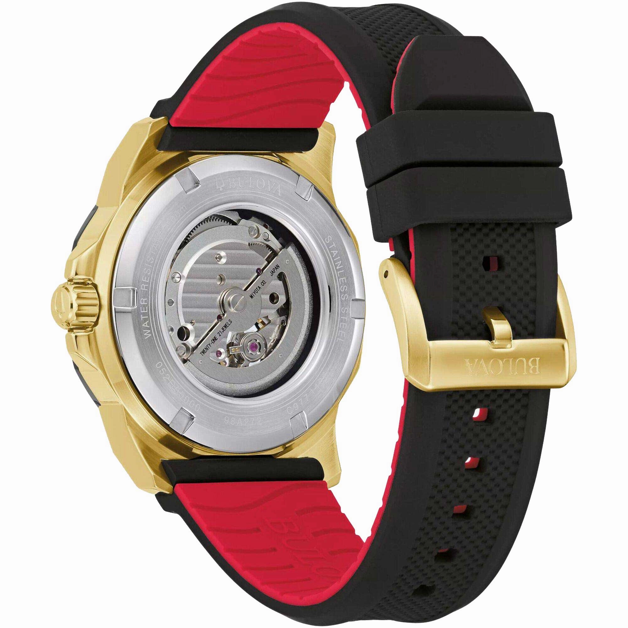 Bulova Men's Watch - Marine Star Automatic Black Dial Yellow Gold Case | 98A272