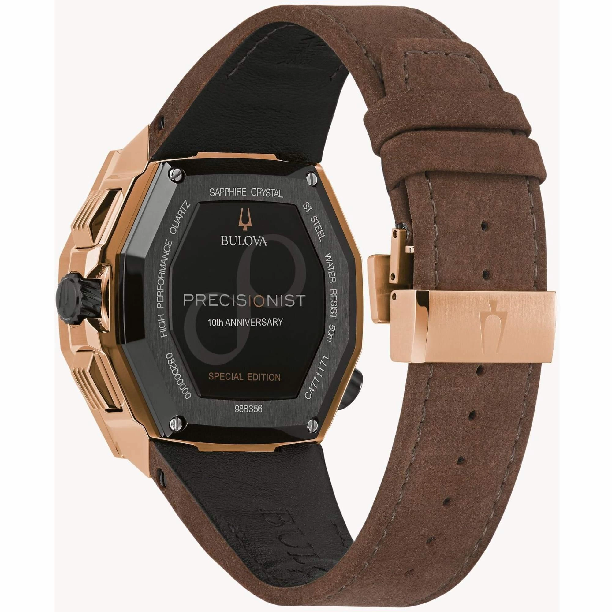 Bulova Men's Watch - Precisionist X Chronograph Grey and Rose Gold Dial Strap | 98B356