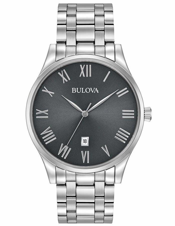 Bulova Mens Classic Watch - Stainless - Bracelet - Grey Dial - 30m - Date