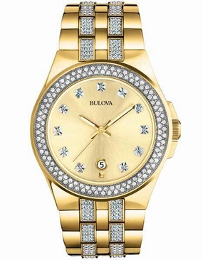 Bulova Mens Swarovski Crystal Gold-Tone Dress Watch - Champagne Dial