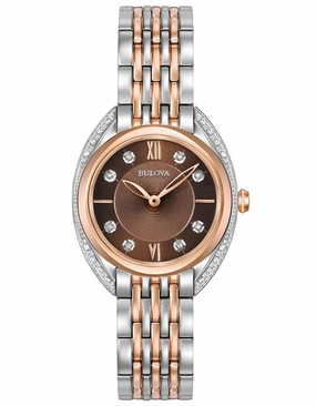 Bulova Womens Diamond Dress Watch - Brown Dial - Two-Tone - Bracelet - 30m